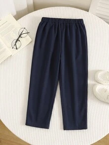SHEIN 兒童小男孩休閒純色直筒抓絨內裡長褲，適合學校、園藝、生日、秋季、冬季 - 彩色 - 查看 2