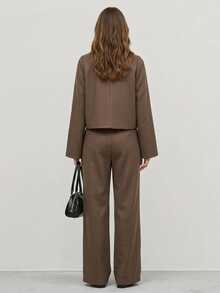 Dazy-Less Women's Solid Color Long Sleeve Top And Pants Casual Daily 2 Pieces Set - Coffee Brown - View 2