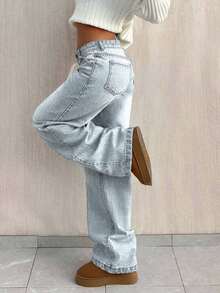 SHEIN Women Casual Wide Leg Light Wash Curve Jeans - Light Wash - View 6