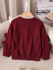 SHEIN 女童圓領長袖蝴蝶結裝飾休閒衛衣 - 紅色 - 查看 2