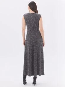 KÆRIA Hus Raw-Edge Flared Dress - Nep Knit - Charcoal Marle - Winter Layering, Comfort Stretch, Workwear - Black - View 2