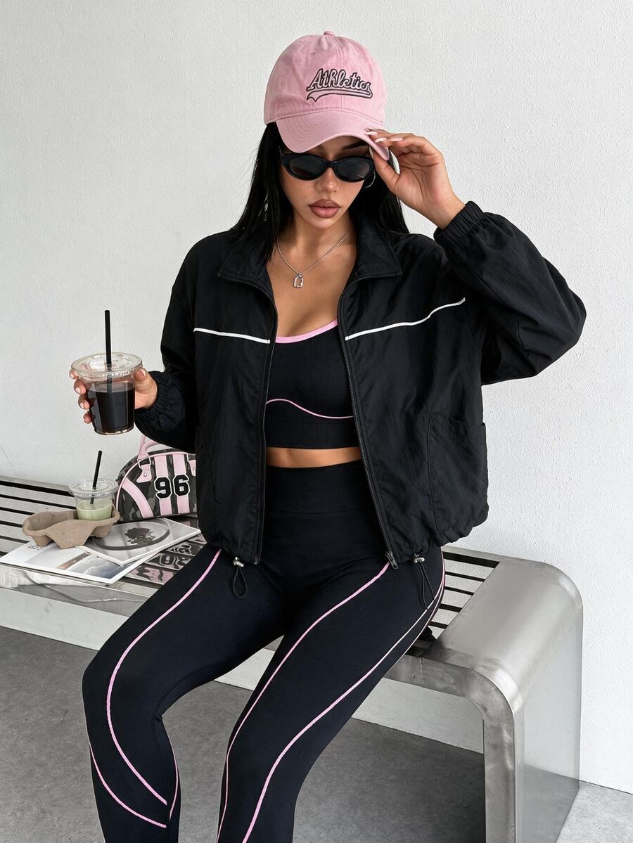 Slayform Slayform Women's Striped Colorblock Zip-Up Sports Jacket - Black - View 1