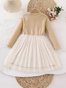 幼女長袖針織蝴蝶結亮片星星薄紗公主洋裝 可愛聖誕生日派對節日服飾 幼兒女童 4-7歲 - 彩色 - 查看 2