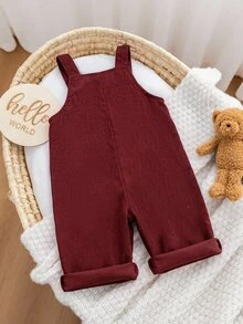 Baby Girl Casual Jumpsuit With Suspenders, Buttons And Bowknot Decoration - Red - View 10