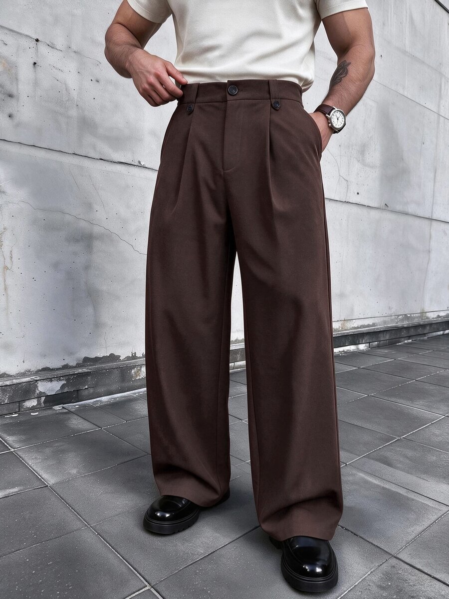 SLATEMANN Men's Loose Casual Wide Leg Long Pants - Chocolate Brown - View 1