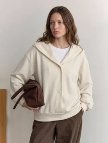 Dazy-Less Autumn/Winter White Round Neck Long Sleeve Solid Color Loose Drop Shoulder Casual Versatile Women's Sweatshirt - White - View 4