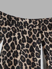 Elenzga Personalized Leopard Print Colorblock Wide Leg Long Pants High Waist Design Contrast Patchwork Flared Hem Slimming Flowy Casual Pants - Multicolor - View 5