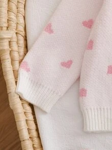 SHEIN 女嬰針織毛衣，可愛粉白配色，刺繡熊與蝴蝶結裝飾，柔軟長袖，適合秋季上學、外出、聚會與聖誕節 - 粉色 - 查看 8