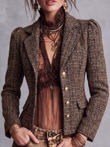 LUMIGAL Women's Vintage Elegant Fashion Versatile Single-Breasted Slim Fit Flattering Short Wool Blend Jacket For Commuting - Coffee Brown - View 1