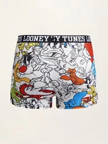 LOONEY TUNES X SHEIN Men's Letter Cartoon Print Casual Daily Boxer Briefs - White - View 2