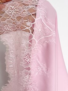 Viva Relle Plus Size Women's Lace Patchwork Petal Sleeve Frill Trim Sweet Pure Style Blouse - Pink - View 7