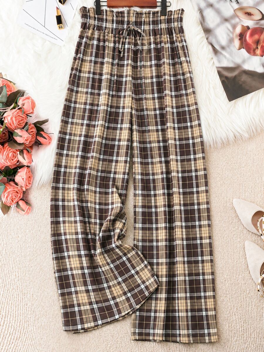 Linhara Plus Size Solid Color Casual Pants Fall - Coffee Brown - View 1