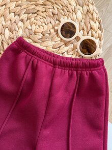 SHEIN 女嬰針織秋冬字母圖案長袖衛衣與鬆緊腰長褲 2件組 - 酒紅色 - 查看 8