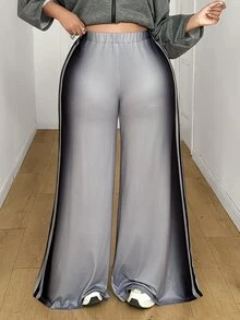 Maweii Plus Size Grey Casual Sports High Waist Wide Leg Long Pants - Grey - View 4
