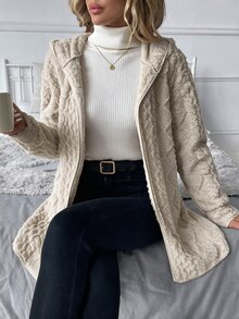 SHEIN Clasi 大尺碼女款純色長袖連帽開襟外套，秋冬款 - 駝色 - 查看 10