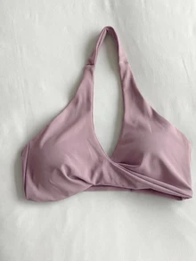 DAZY 1pc Solid Color Halter Twist Front Gather Yoga Sports Bra For Women Lingerie For Women - Mauve Purple - View 9