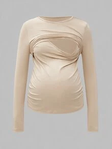 Modmama 孕婦圓領長袖哺乳上衣 孕婦裝 孕婦上衣 哺乳上衣 秋季 - 彩色 - 查看 15