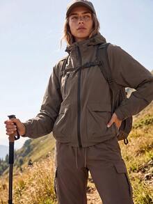 WanderVale Women's Solid Color Casual Fashion Zipper Pocket Sports Jacket Outdoor Windbreaker - Coffee Brown - View 6