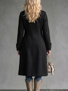 Linhara CURVE Plus Size Women's Woven Fabric With Elegant Style For Winter Woolen Fabric - Black - View 2
