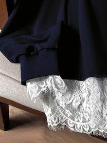 Lacomfia 女款 2 合 1 長袖蕾絲拼接休閒百搭大尺碼運動衫 - 彩色 - 查看 4