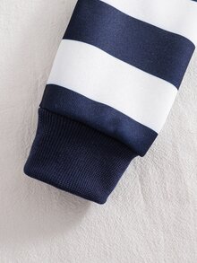 SHEIN 2pcs Toddler Boy Polo Sweatshirt Jogger Pants Cute Navy Blue White Bear Graphic Ribbed Long Sleeve Collared Birthday Party Spring Outdoor Elastic - Blue - View 5