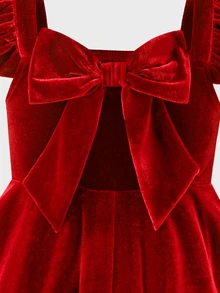 SHEIN 女童深酒紅色休閒純色洋裝 - 紅色 - 查看 6