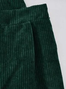 SHEIN 少女女孩抓絨秋季衣物 秋冬羅紋燈芯絨可調扣彈性腰連身褲，日常穿著校園風 白色粉色可愛 - 墨綠色 - 查看 4