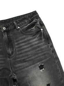 QuarKem Men's Fashion Casual Minimalist Black Washed Denim Straight Leg Pants - Dark Grey - View 6