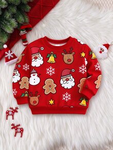 Infant Toddler Round Neck Casual Pullover Sweatshirt Christmas Cartoon Santa Claus Graphic Print - Multicolor - View 7
