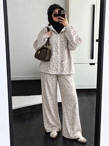 Solavon Women's Leopard Print Hooded Top And Pants Casual Daily 2 Pieces Set - Multicolor - View 1