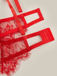 Bralution Bright Red Underwire Molded Cup Push-Up Lift Bra With Eyelash Lace, Elegant Plus Size - Red - View 4