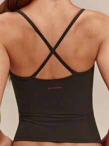 GLOWMODE FeatherFit™ Front And Center 2-In-1 Waist Length Tank Top With Crossover Back & Integrated Cup Design Low Impact Yoga Pilates Studio Daily Casual - Chocolate Brown - View 4