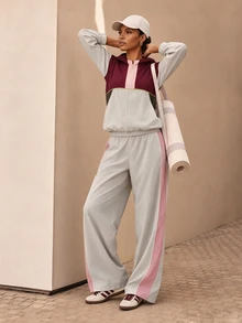 Zivah Women's Colorblock Hooded Jacket And Pants Casual Daily Sports Set - Multicolor - View 10