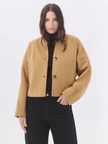 KÆRIA Hus Áo khoác dáng lửng tay kén - Lớp phủ len pha cao cấp chải mịn - Màu lạc đà - Lớp mặc ấm mùa đông - Màu vàng - Xem 1
