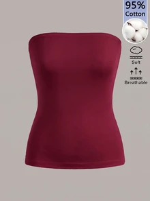 SHEIN BASICS 休閒極簡風黑色與酒紅抹胸上衣兩件套，適合春夏秋層次穿搭 - 彩色 - 查看 5