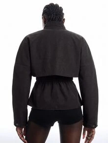LYSMO Women's Autumn/Winter Fashion Jacket With Metal Buckle Waist Decoration And Asymmetrical Hem - Dark Grey - View 2