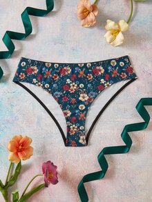 Elorette Women's Plus Size Ditsy Floral Triangle Panties - Black - View 1