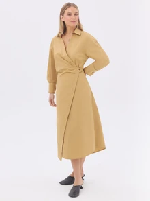 KÆRIA Hus Đầm quấn eo tôn dáng - Cotton co giãn cao cấp - Màu lạc đà - Phối lớp mùa đông, món đồ thiết yếu cho tủ đồ - màu nâu - Xem 5