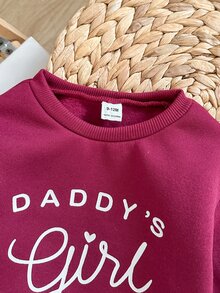 SHEIN 女嬰針織秋冬字母圖案長袖衛衣與鬆緊腰長褲 2件組 - 酒紅色 - 查看 3