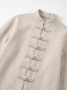 Celisse Women's Long Sleeve Stand Collar Frog Button Straight Cut Jacket, Casual Versatile For Autumn/Winter - Apricot - View 3