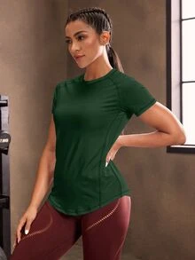 Powerista 女款短袖圓領修身休閒時尚運動T恤 - 墨綠色 - 查看 5