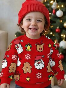 Infant Toddler Round Neck Casual Pullover Sweatshirt Christmas Cartoon Santa Claus Graphic Print - Multicolor - View 2