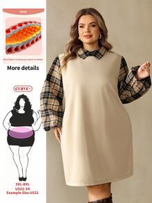 SHEIN CURVE+ كنزة صوفية مقاس كبير بياقة على شكل حرف V وأكمام طويلة مخططة، فيونكة خلفية، عيد الميلاد - متعدد الألوان - مشاهدة 1