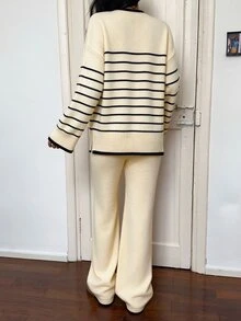 Autumina Women's Striped Long Sleeve Top And Pants Casual Daily Knit 2 Pieces Set - Multicolor - View 2
