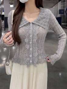 DAZY Women's Lapel Long Sleeve Minimalist Cardigan - Multicolor - View 3