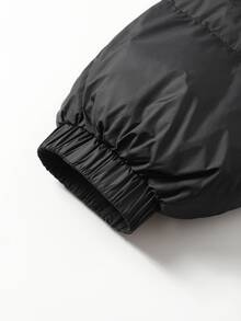 Easura Plus Size Winter Faux Fur Patchwork Hooded Padded Coat With Pockets - Black - View 10