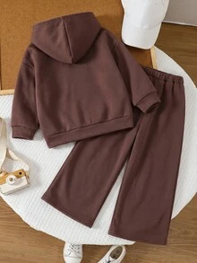 SHEIN Little Byeori 2件組兒童小男孩休閒簡約百搭日常舒適字母3D印花圖案連帽衛衣 灰色長袖寬鬆套頭運動衫 - 咖啡棕 - 查看 8