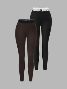 Sweetra Y2K Sexy Lace Patchwork Versatile Casual Preppy Style Leggings - Multicolor - View 3
