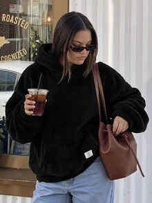Comfortcana Áo nỉ hoodie lông xù mùa đông size lớn - màu đen - Xem 8