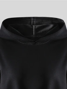 SHEIN Tween Girl Long Sleeve Hooded High Waist Black Sweatshirt Halloween Autumn Fall Basic Casual Style Fall Gym School - Black - View 5